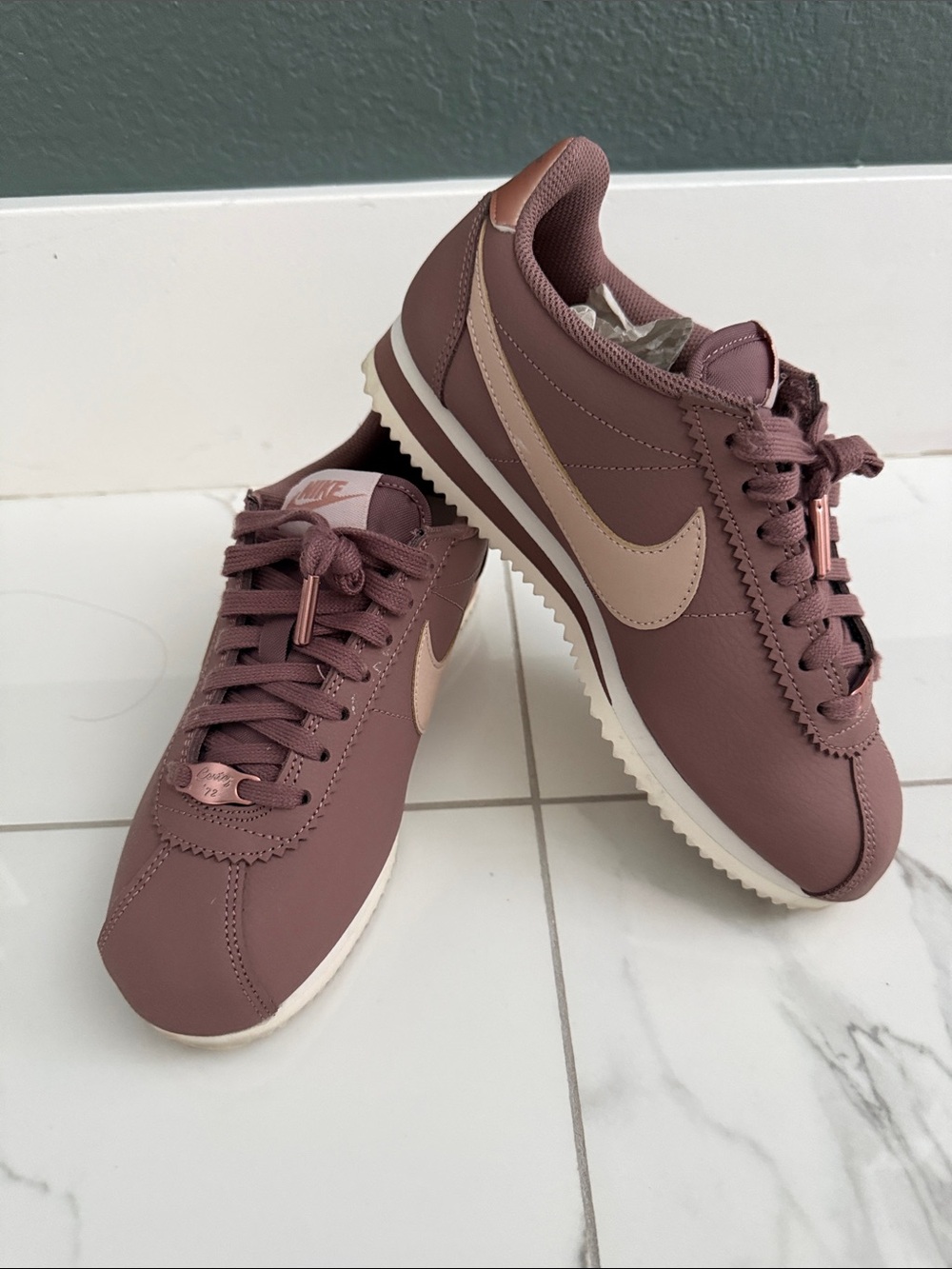 Nike Women's Cortez Sneakers - Mauve with Pale Pink Swoosh